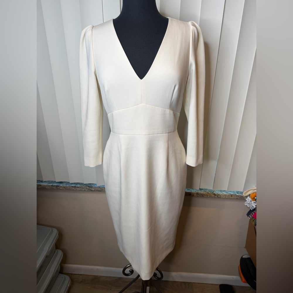 ANTONIO MELANI Cream Long Sleeve Minimalist Sheath Dress Size 6